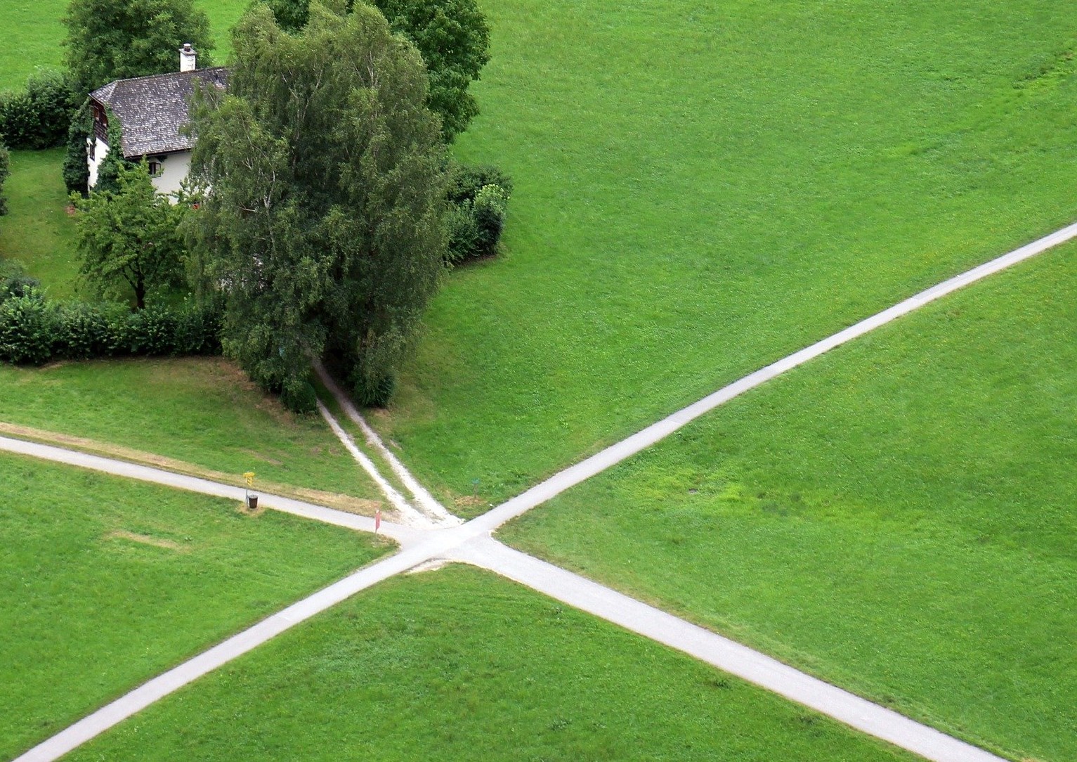 luchtfoto van paden door grasland